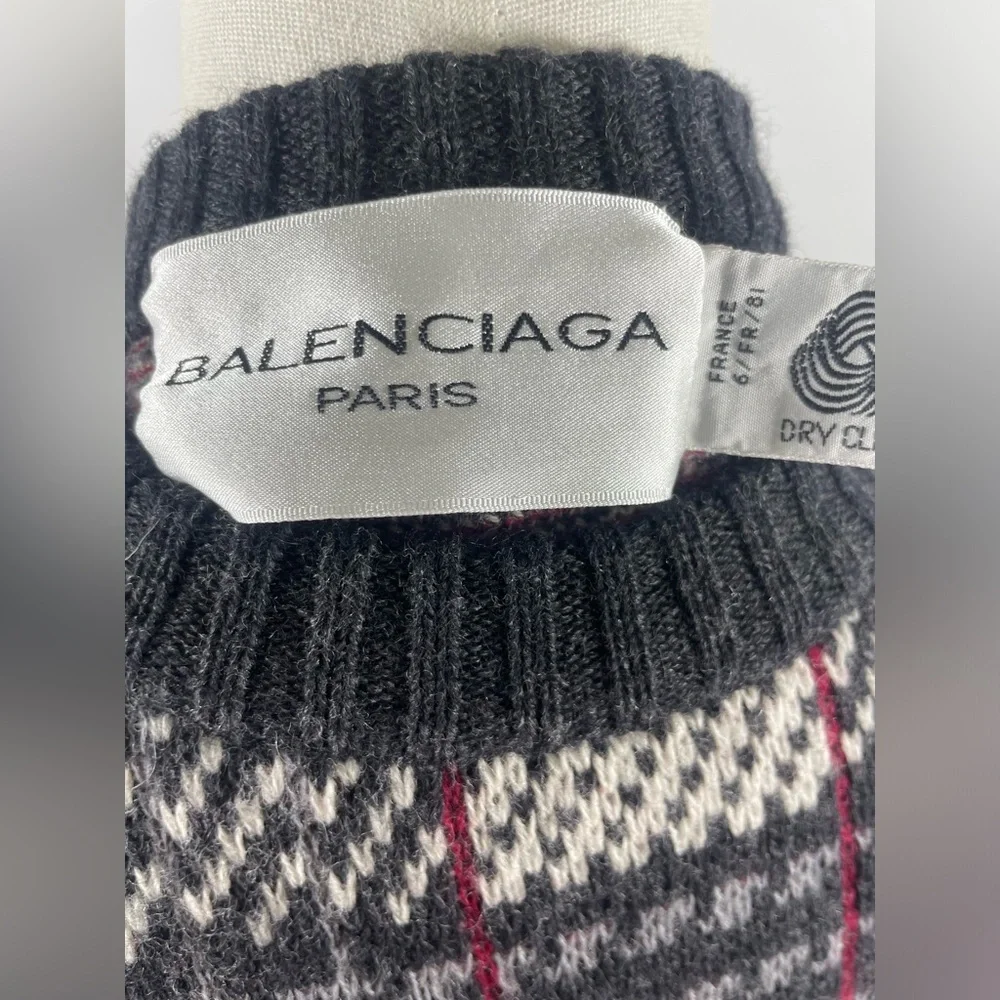 ✨ Rare Vintage 80s/90s BALENCIAGA Paris Wool Plaid Crewneck Sweater Size FR 6✨